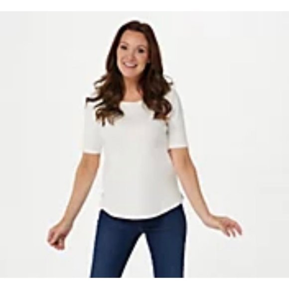 NWOT Isaac Mizrahi Essentials Shirttail Hem Top, 100% Cotton, Ivory, Size Medium - Picture 1 of 7